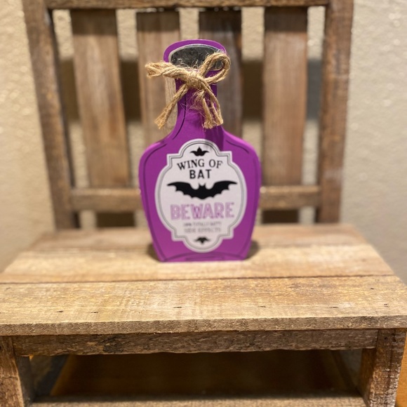 Halloween Potion Bottles Set Of 2, Pick Your Poison, Wing Of Bat, Wood Decor - Picture 15 of 16